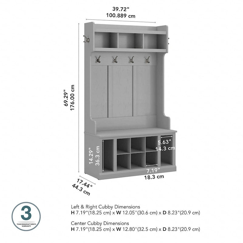 Woodland 40W Hall Tree and Shoe Bench with Shelves by Bush Furniture