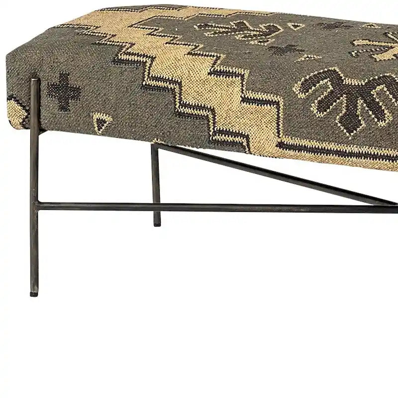 HomeRoots 55 Green Brown and Black Upholstered Abstract Cotton Blend Bench - 55