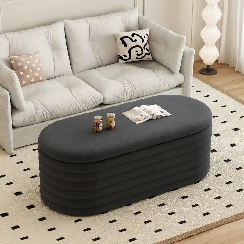 Storage Chenille Ottoman Bench Upholstered Fabric Storage Bench End of Bed Stool with Safety Hinge