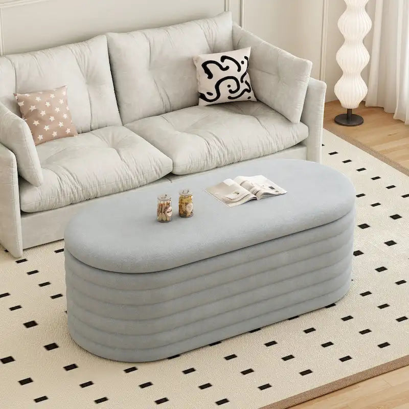 Storage Chenille Ottoman Bench Upholstered Fabric Storage Bench End of Bed Stool with Safety Hinge