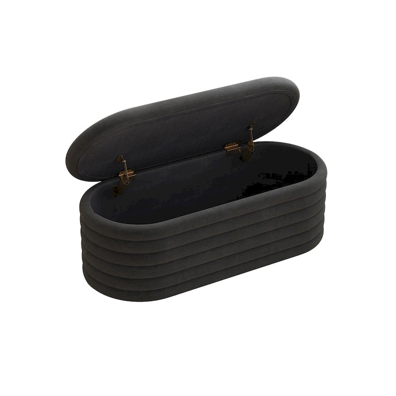 Storage Chenille Ottoman Bench Upholstered Fabric Storage Bench End of Bed Stool with Safety Hinge