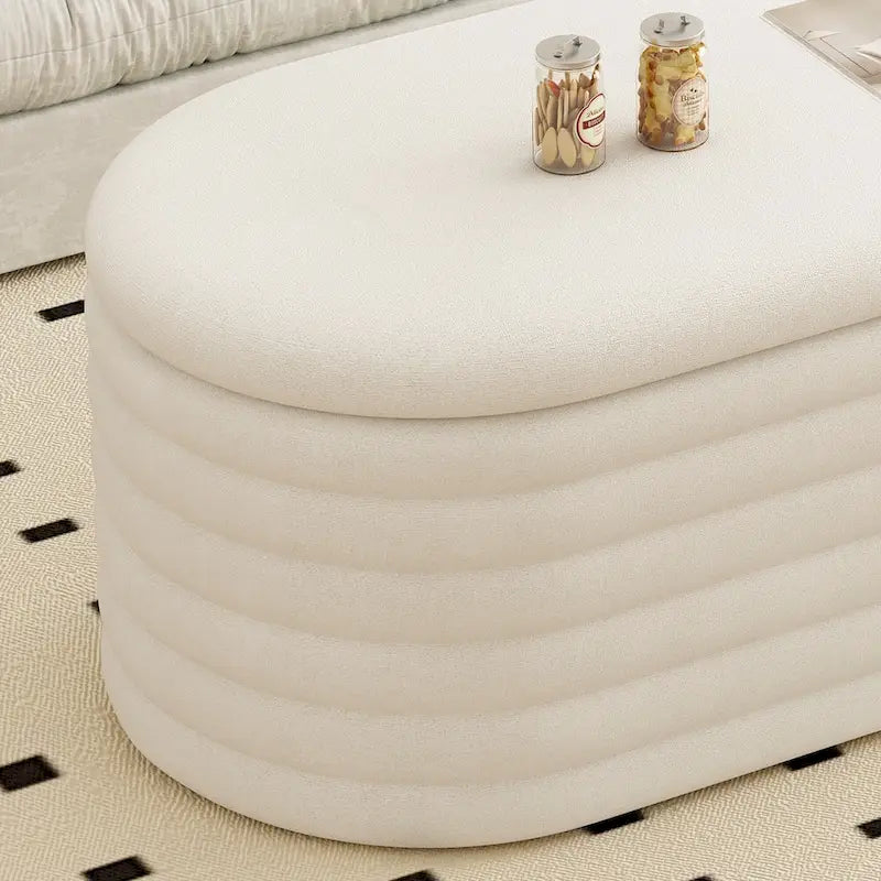 Storage Chenille Ottoman Bench Upholstered Fabric Storage Bench End of Bed Stool with Safety Hinge