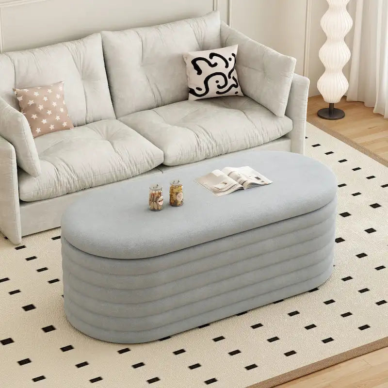 Storage Chenille Ottoman Bench Upholstered Fabric Storage Bench End of Bed Stool with Safety Hinge