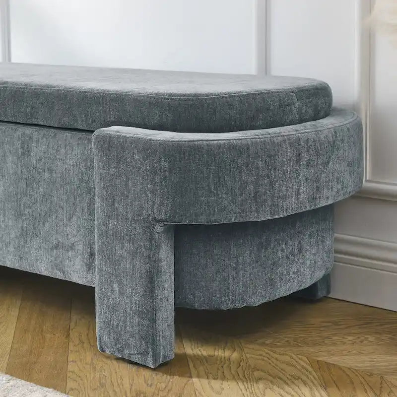 GDFStudio - Evelyn Chenille Upholstered Storage Bench with Turned Legs for Elegant Spaces