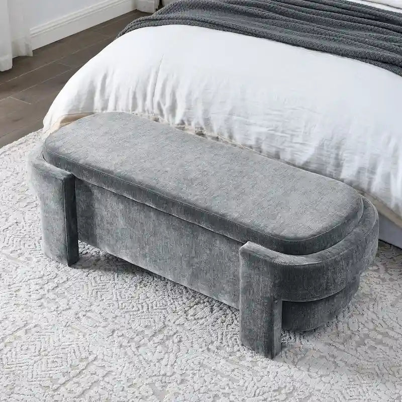 GDFStudio - Evelyn Chenille Upholstered Storage Bench with Turned Legs for Elegant Spaces