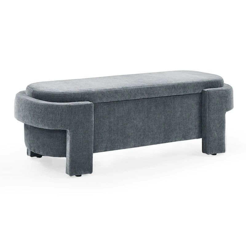GDFStudio - Evelyn Chenille Upholstered Storage Bench with Turned Legs for Elegant Spaces