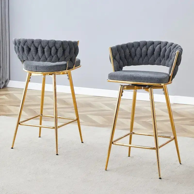 A Set of 4 Rotating Bar Stools, Equipped with Breathable Linen Cushions - Suitable for The Height of The Kitchen Island