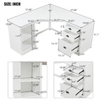 Modern L Shaped Executive Office Desk with 3 Drawers and Open Shelves for Home Office or Study Room Use