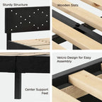 Upholstered Platform Bed, Full Size, Black with Padded Headboard & Heavy-Duty Metal Frame