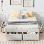 Full Size Platform Bed with 6 Storage Drawers, Antique White, Sleek Design for Bedroom Organization