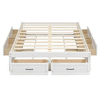 Full Size Platform Bed with 6 Storage Drawers, Antique White, Sleek Design for Bedroom Organization