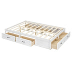 Full Size Platform Bed with 6 Storage Drawers, Antique White, Sleek Design for Bedroom Organization