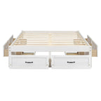 Full Size Platform Bed with 6 Storage Drawers, Antique White, Sleek Design for Bedroom Organization