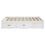 Full Size Platform Bed with 6 Storage Drawers, Antique White, Sleek Design for Bedroom Organization