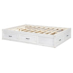 Full Size Platform Bed with 6 Storage Drawers, Antique White, Sleek Design for Bedroom Organization