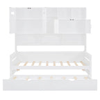 Twin Size Wooden Daybed with Trundle, Storage Cabinet & Shelves, White
