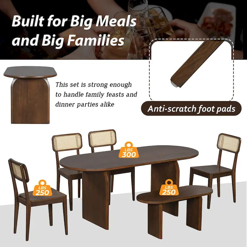 Dining Table Set for 6Oval Kitchen Table and Rattan-Back Chairs