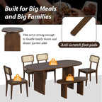 Dining Table Set for 6Oval Kitchen Table and Rattan-Back Chairs