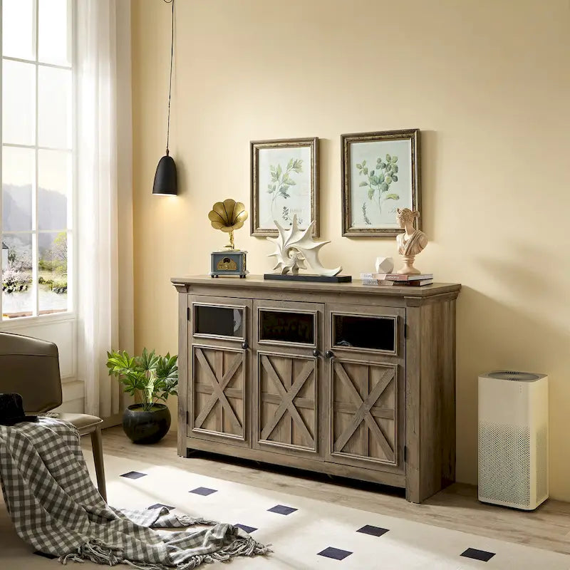 3 Doors Cabinet Large Buffet Sideboard Cabinet, Bar Wine Cabinet,Buffet Cabinet Table Coffee Bar Wine Bar Storage Space Cabinet