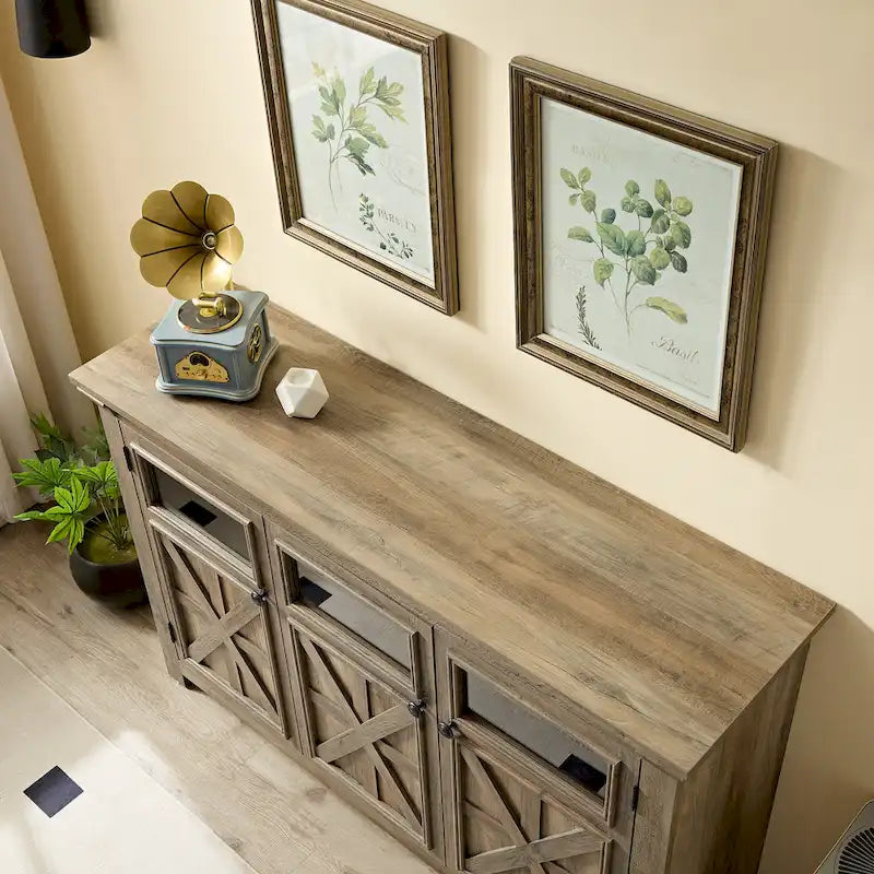 3 Doors Cabinet Large Buffet Sideboard Cabinet, Bar Wine Cabinet,Buffet Cabinet Table Coffee Bar Wine Bar Storage Space Cabinet