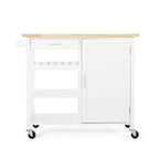 Rolling Kitchen Island Cart, Kitchen Storage Cart With Wooden Top, Modern Home Storage Cart With Door, 3 Shelves, Drawer