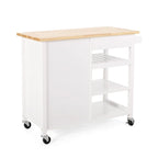 Rolling Kitchen Island Cart, Kitchen Storage Cart With Wooden Top, Modern Home Storage Cart With Door, 3 Shelves, Drawer
