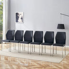 Luxury Simple Chair Set of 6 PU High Resilience Dining Chair with Metal Silver Leg Kitchen Armless Side Chair