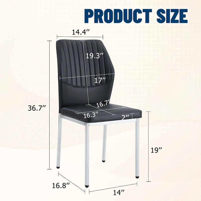 Luxury Simple Chair Set of 6 PU High Resilience Dining Chair with Metal Silver Leg Kitchen Armless Side Chair