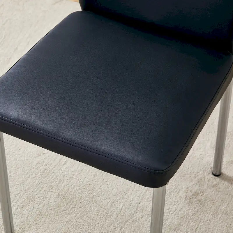 Luxury Simple Chair Set of 6 PU High Resilience Dining Chair with Metal Silver Leg Kitchen Armless Side Chair