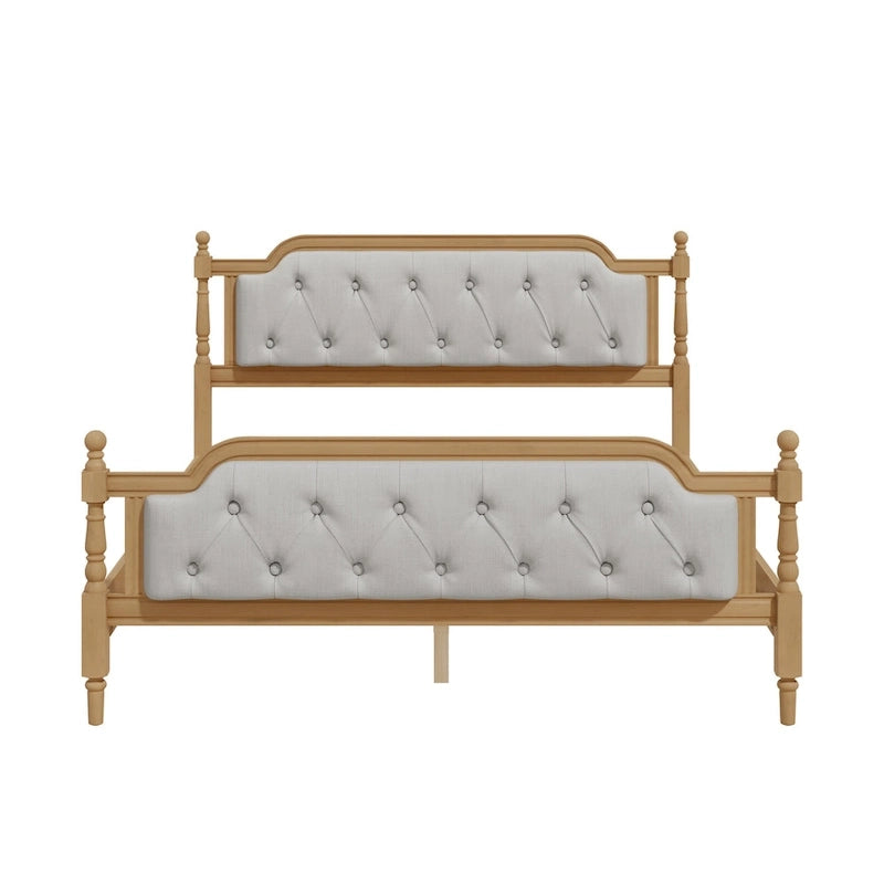 Queen Wood Platform Bed with Tufted Headboard & Handcrafted Design