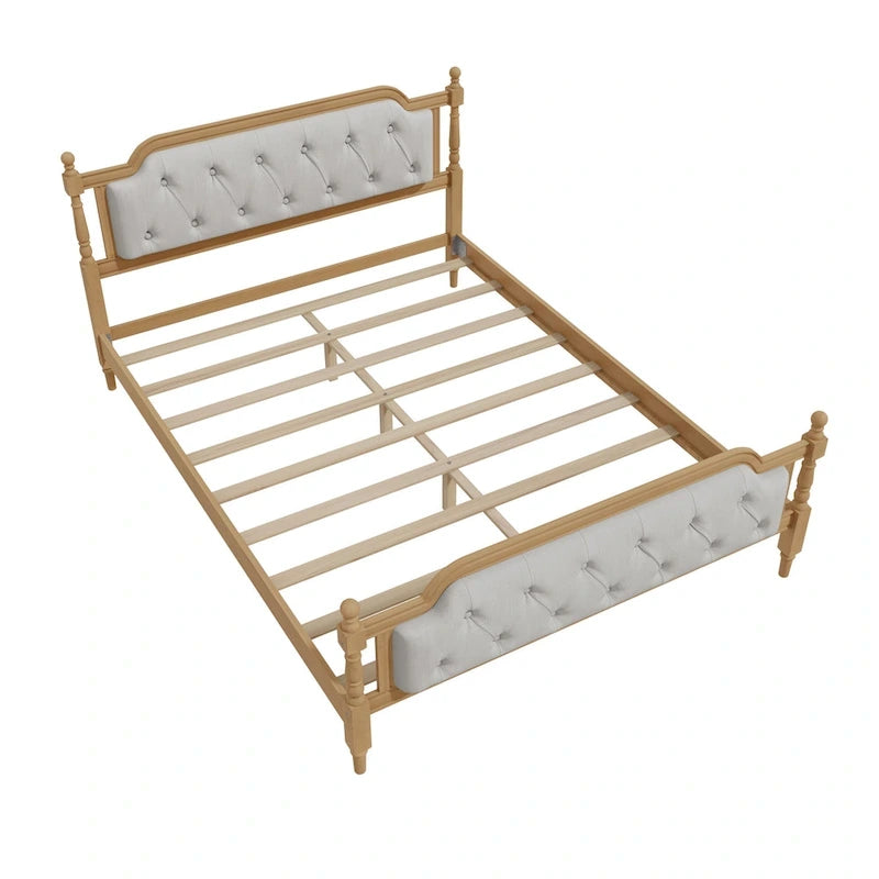 Queen Wood Platform Bed with Tufted Headboard & Handcrafted Design