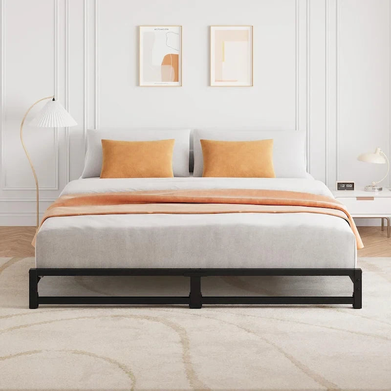 Metal Platform Bed Frame with Steel Slats Support