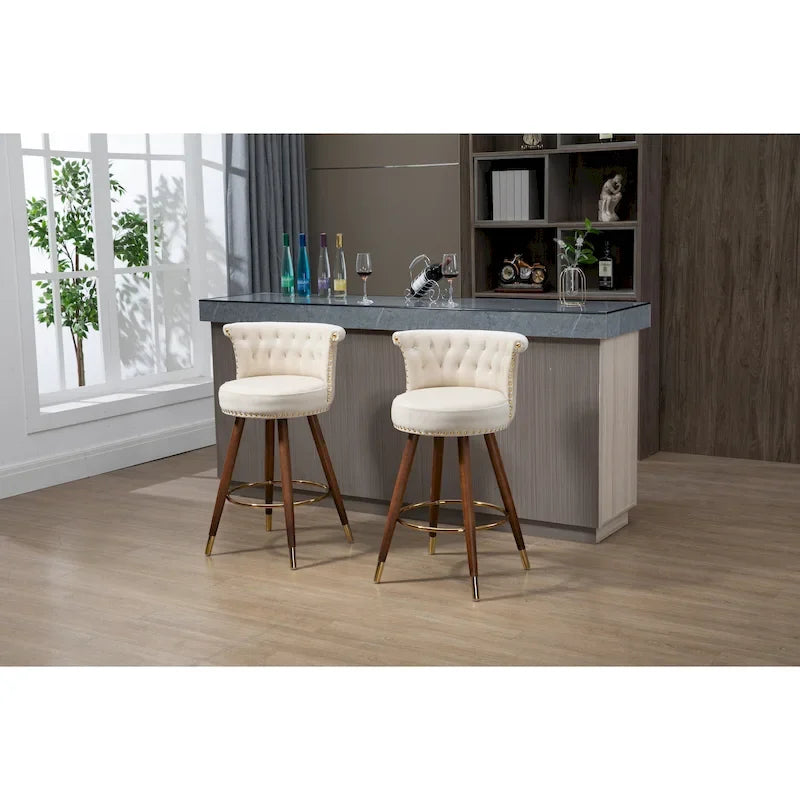 COOLMORE Vintage Upholstered Bar Stools with Backrest and Footrest, Fixed Height 360 Rotation for Kitchen, Dining, Home Bar