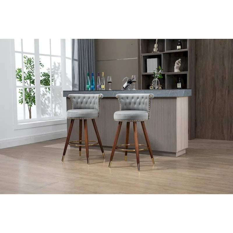 COOLMORE Vintage Upholstered Bar Stools with Backrest and Footrest, Fixed Height 360 Rotation for Kitchen, Dining, Home Bar