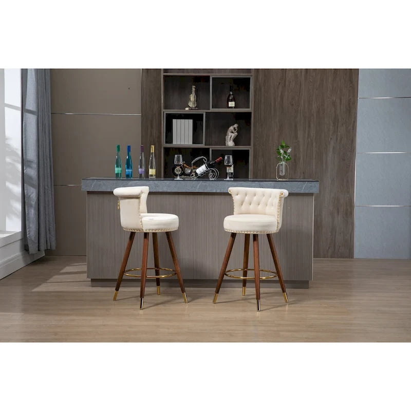 COOLMORE Vintage Upholstered Bar Stools with Backrest and Footrest, Fixed Height 360 Rotation for Kitchen, Dining, Home Bar