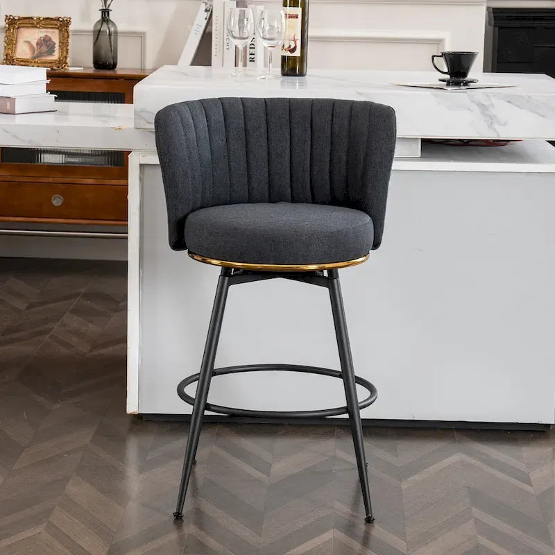Modern Swivel Bar Stools Set of 2, Performance Upholstered Counter Height Bar Stool with Back for Kitchen, Bar, Dining Room