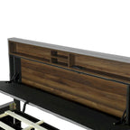 Queen Size Upholstered Platform Bed w/ Storage Headboard, Twin XL Size Trundle & 2 Drawers & USB Ports, Linen Fabric, Gray