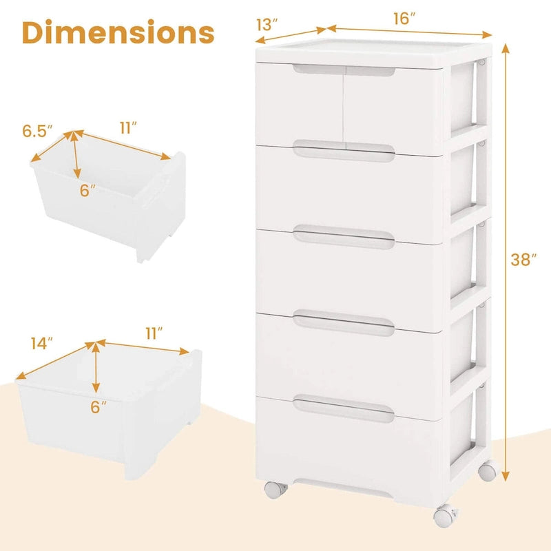 Costway 1 PCS 6-Drawer Plastic Rolling Storage Cart with 4 Universal - See Details