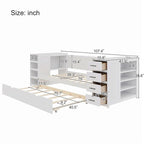 Wooden Twin Size Daybed with Trundle, Side Shelf and Drawers, Storage Bed with Desk and Charging Station for Bedroom, Guest Room