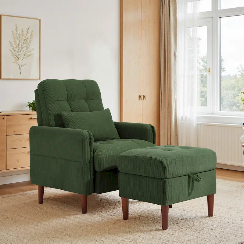 Accent Chair and Storage Ottoman Set with Adjustable Backrest