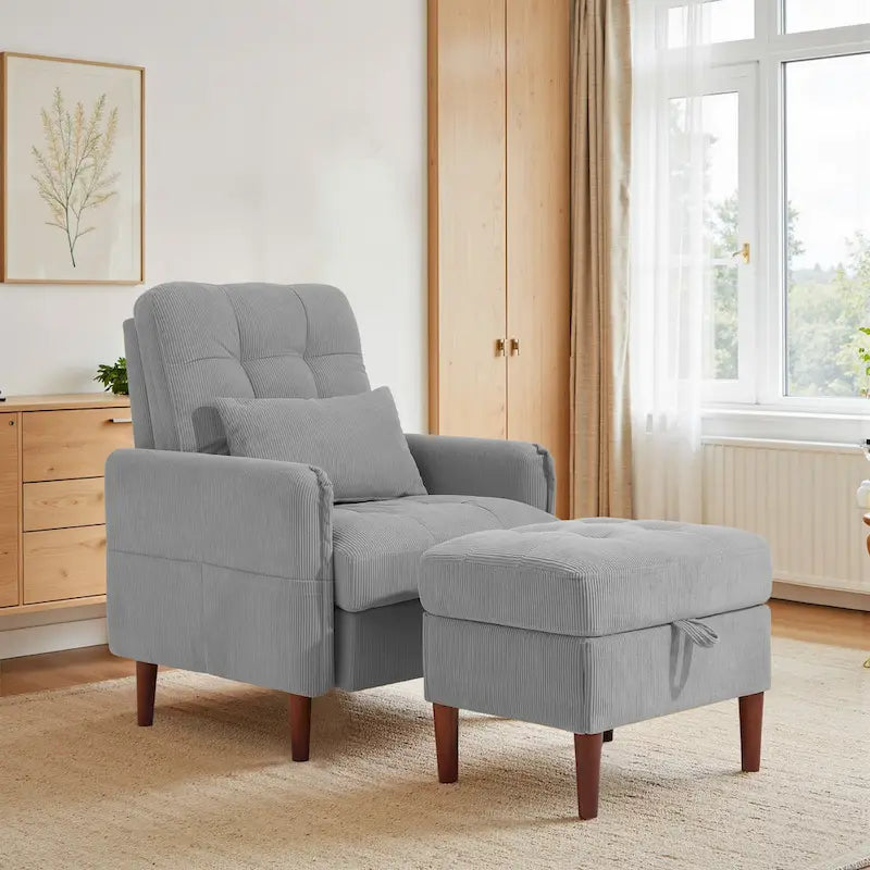 Accent Chair and Storage Ottoman Set with Adjustable Backrest