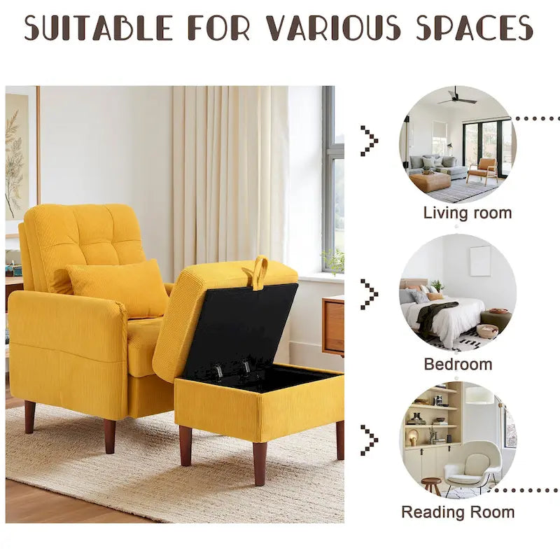 Accent Chair and Storage Ottoman Set with Adjustable Backrest