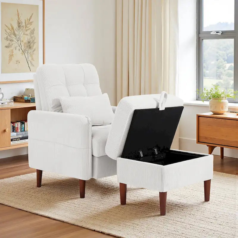Accent Chair and Storage Ottoman Set with Adjustable Backrest