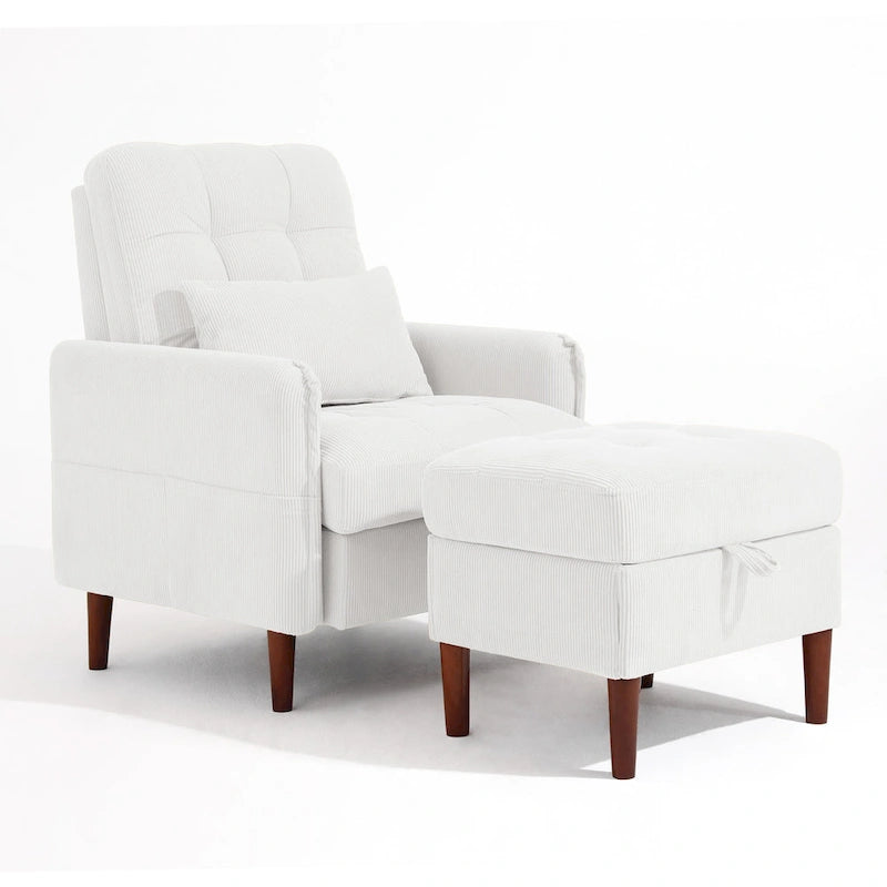 Accent Chair and Storage Ottoman Set with Adjustable Backrest