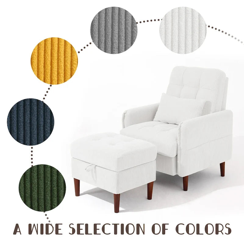 Accent Chair and Storage Ottoman Set with Adjustable Backrest