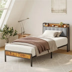 Twin/Full/Queen/King Platform Bed Frame, Metal Bed Frame with Storage Headboard