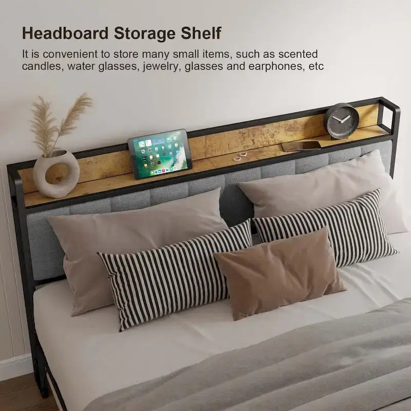 Twin/Full/Queen/King Platform Bed Frame, Metal Bed Frame with Storage Headboard