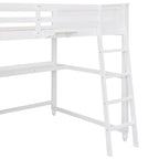 Full Size Loft Bed with Drawers and Desk, Wooden Loft Bed with Shelves - White