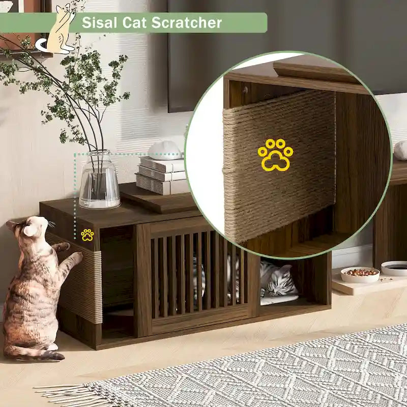 Extendable TV Stand with Cat Cushion,Modern TV Stand for TVs Up to 85, Entertainment Center with Sliding Door