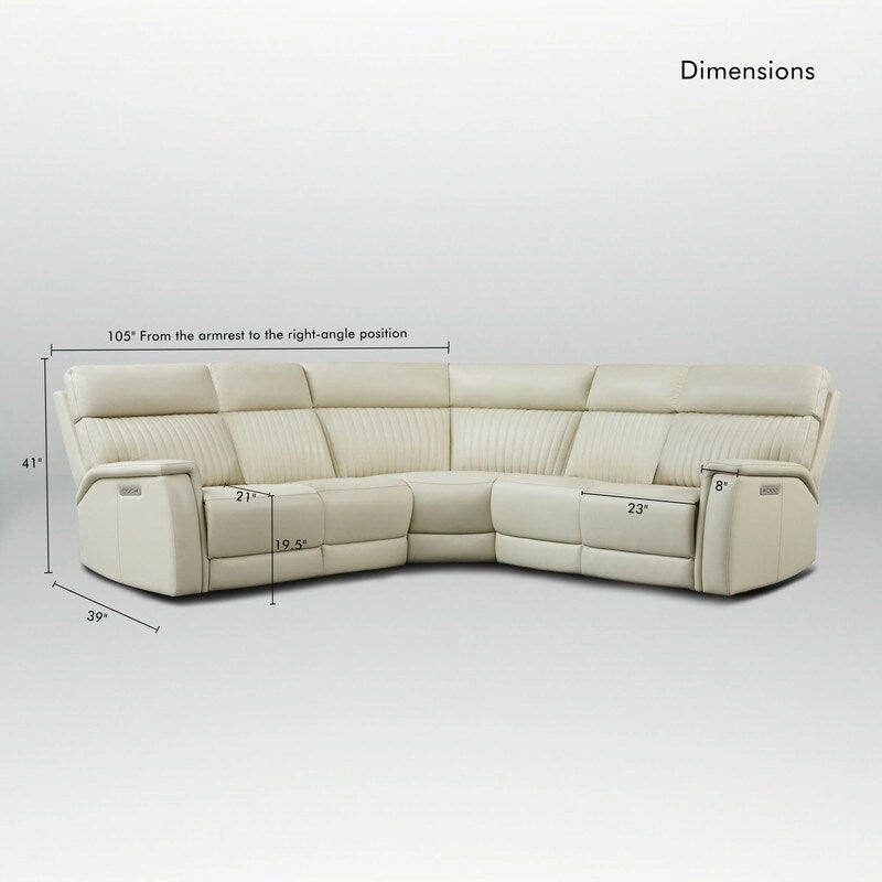 Cole 105 W Genuine Leather Power Reclining sectional sofa with USB&USB-C Port,power armlesschair